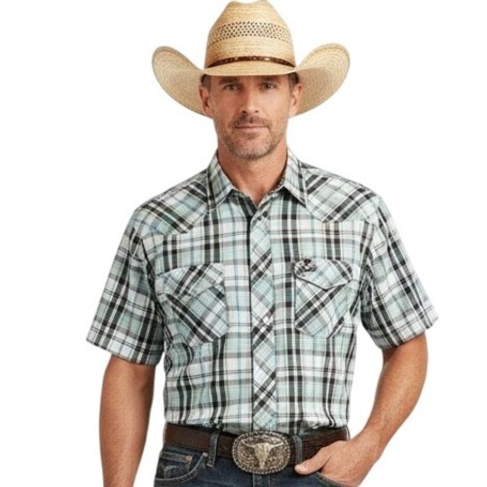 Wrangler Shirt Large Multicolor Western Pearl Snap Cowboy Vintage Plaid‎ Yoke
